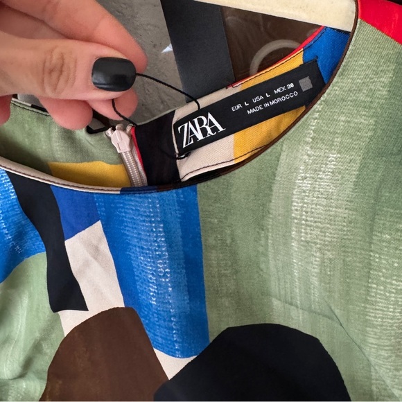 ZARA Abstract Colourful Ruched bodycon Mini Dress long sleeve Bloggers Fave 80s - Picture 8 of 12